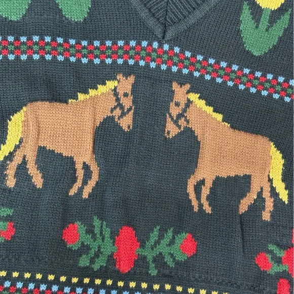 Free People Navy Horse Isles Knit Sweater Vest Medium Equestrian Cottage EUC - Picture 10 of 13